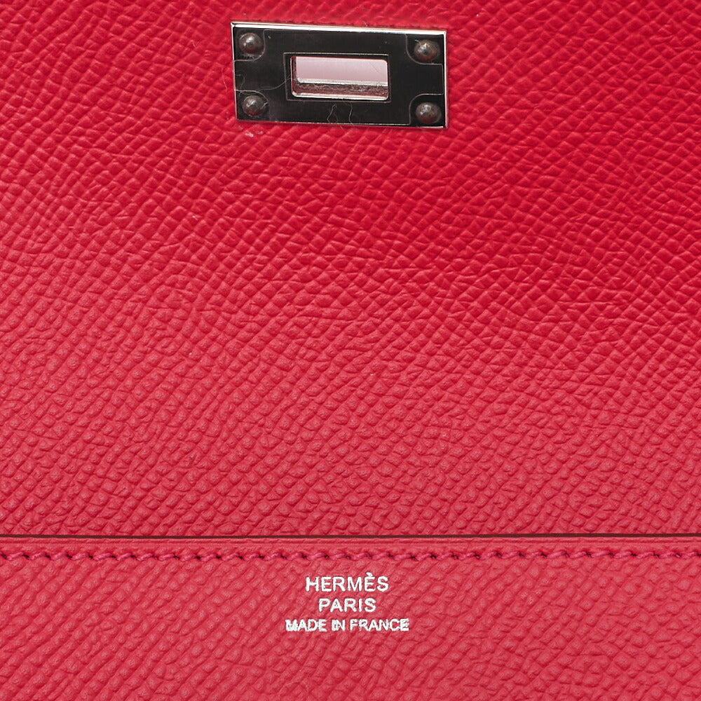 HERMES ケリーウォレット エプソン 2つ折り長財布 ルージュカザック シルバー金具 中古品