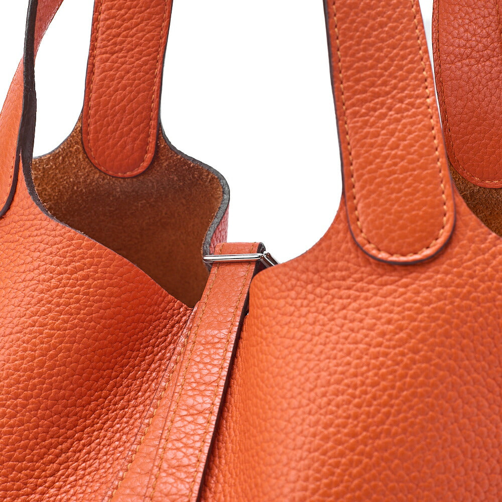 HERMES ピコタンロック MM ハンドバッグ トリヨンクレマンス オランジュポピー シルバー金具 中古品