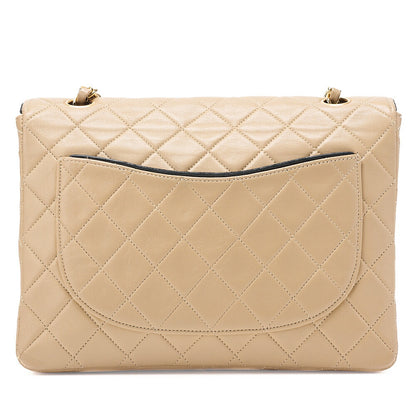 CHANEL マトラッセ シングル フラップ チェーンショルダー ベージュ×ブラック ゴールド金具 中古品