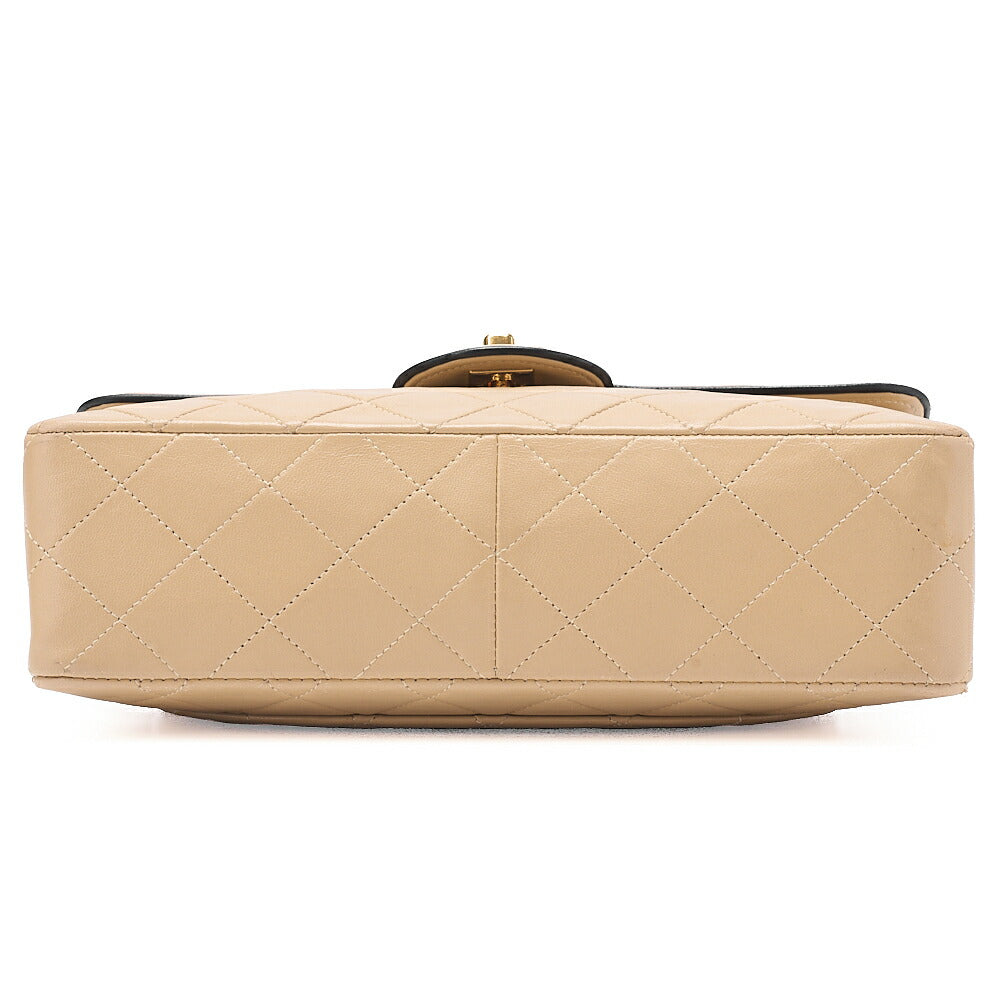 CHANEL マトラッセ シングル フラップ チェーンショルダー ベージュ×ブラック ゴールド金具 中古品