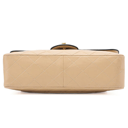 CHANEL マトラッセ シングル フラップ チェーンショルダー ベージュ×ブラック ゴールド金具 中古品