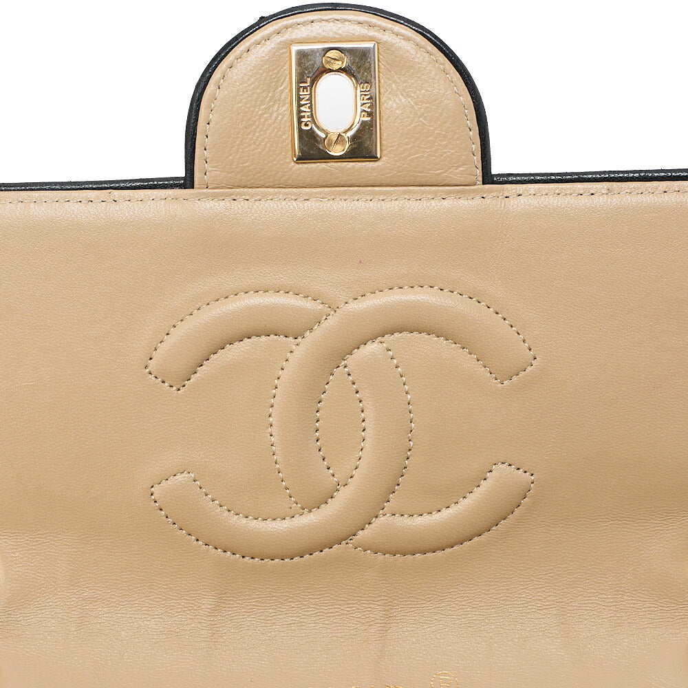 CHANEL マトラッセ シングル フラップ チェーンショルダー ベージュ×ブラック ゴールド金具 中古品