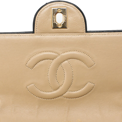 CHANEL マトラッセ シングル フラップ チェーンショルダー ベージュ×ブラック ゴールド金具 中古品