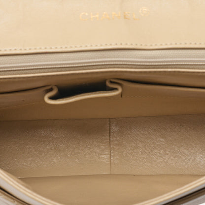 CHANEL マトラッセ シングル フラップ チェーンショルダー ベージュ×ブラック ゴールド金具 中古品