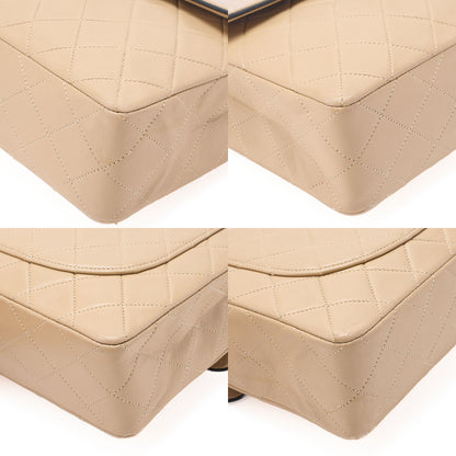 CHANEL マトラッセ シングル フラップ チェーンショルダー ベージュ×ブラック ゴールド金具 中古品