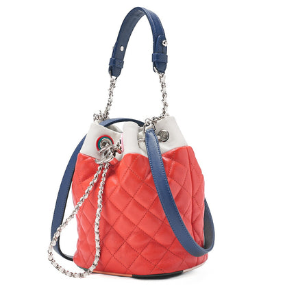 CHANEL Shoulder Bag 2way Matelasse Drawstring Type with Coco Charm Shoulder Bag Lambskin Black x Bicolor Silver-Tone Hardware, Pre-Owned
