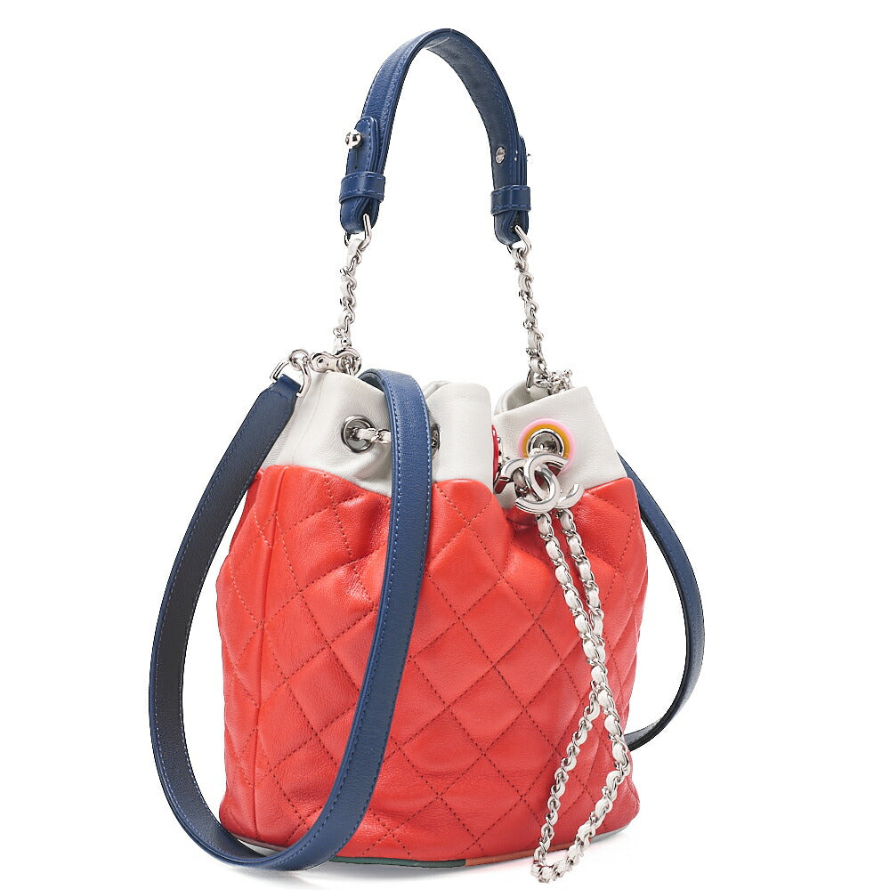 CHANEL Shoulder Bag 2way Matelasse Drawstring Type with Coco Charm Shoulder Bag Lambskin Black x Bicolor Silver-Tone Hardware, Pre-Owned
