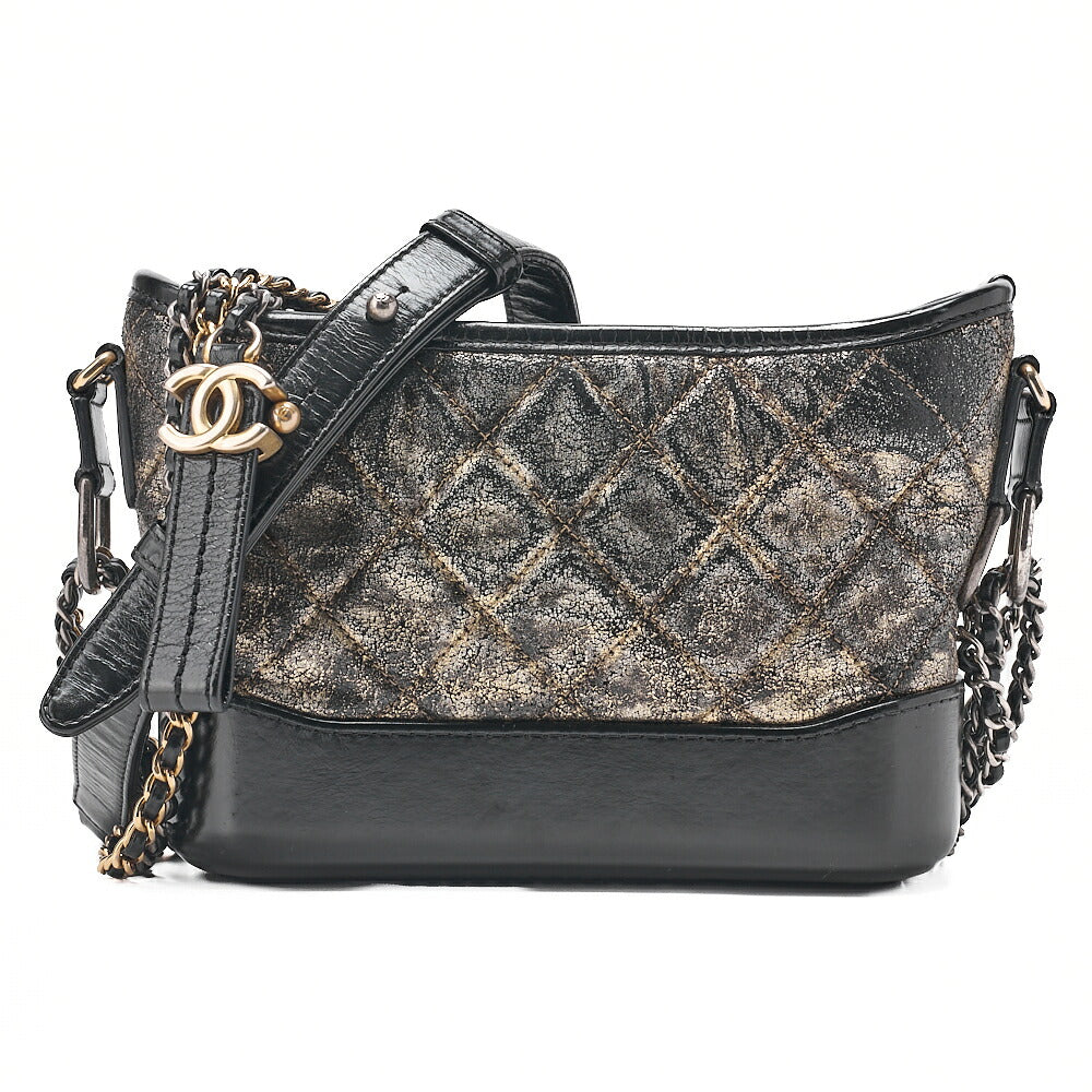 CHANEL チェーンショルダーバッグ マトラッセ ガブリエル ドゥ ヴィンテージカーフ 黒 x 金 シルバー x ゴールド金具 中古