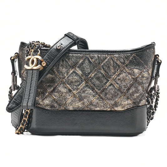 CHANEL Chain Shoulder Bag Matelasse Gabrielle de Vintage Calf Black x Gold Silver x Gold-Tone Hardware, Pre-Owned