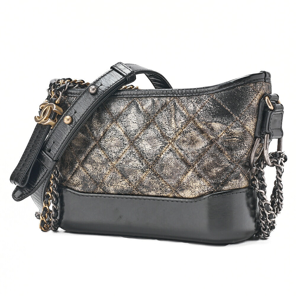 CHANEL チェーンショルダーバッグ マトラッセ ガブリエル ドゥ ヴィンテージカーフ 黒 x 金 シルバー x ゴールド金具 中古