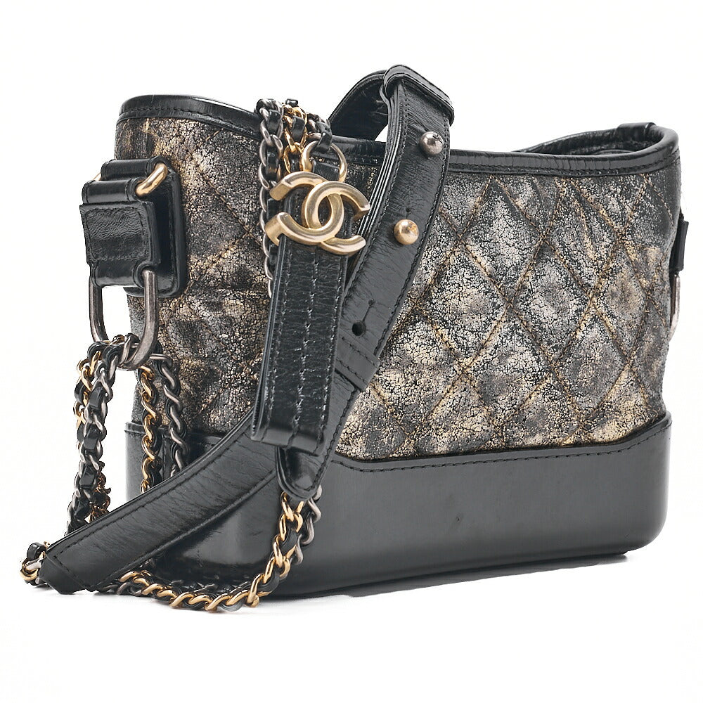 CHANEL チェーンショルダーバッグ マトラッセ ガブリエル ドゥ ヴィンテージカーフ 黒 x 金 シルバー x ゴールド金具 中古