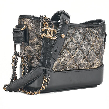CHANEL チェーンショルダーバッグ マトラッセ ガブリエル ドゥ ヴィンテージカーフ 黒 x 金 シルバー x ゴールド金具 中古
