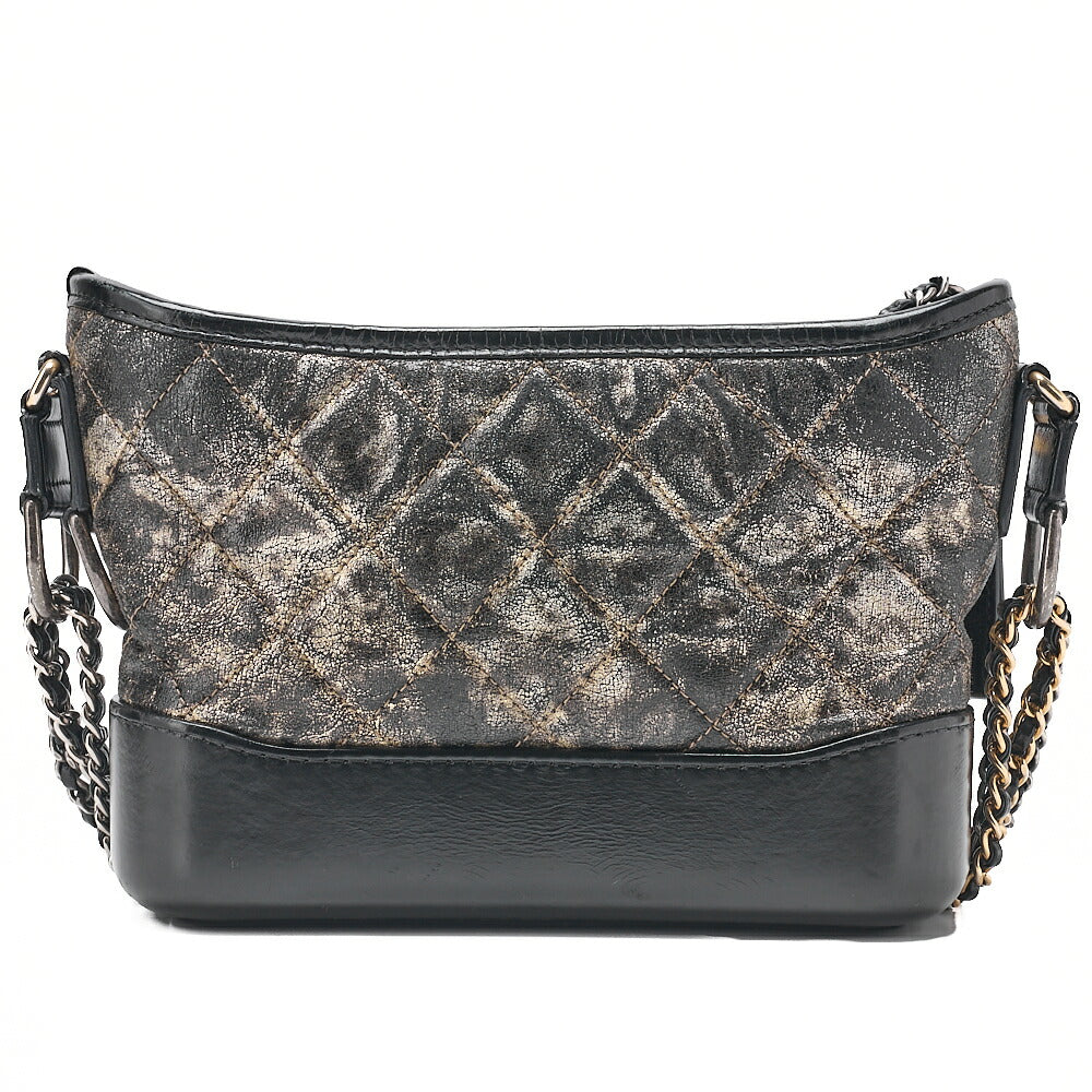 CHANEL チェーンショルダーバッグ マトラッセ ガブリエル ドゥ ヴィンテージカーフ 黒 x 金 シルバー x ゴールド金具 中古