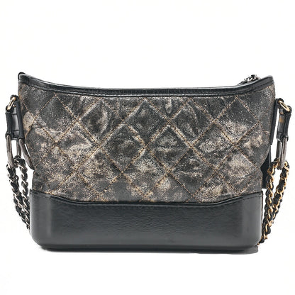 CHANEL チェーンショルダーバッグ マトラッセ ガブリエル ドゥ ヴィンテージカーフ 黒 x 金 シルバー x ゴールド金具 中古