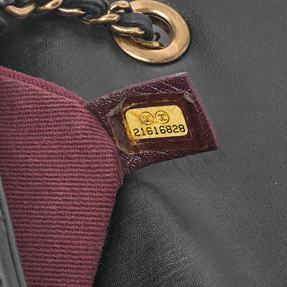 シャネル ラムスキン Vステッチ シェブロン ダイヤ ココマーク チェーンショルダー ブラック ゴールド金具 中古