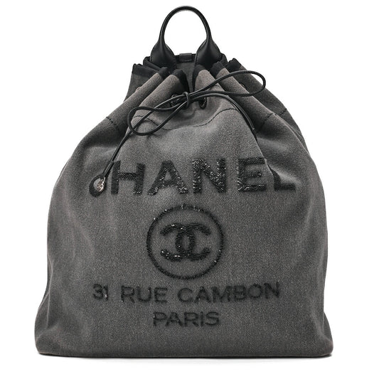 CHANEL Denim Deauville Drawstring Backpack Denim x Black Silver-Tone Hardware, Pre-Owned