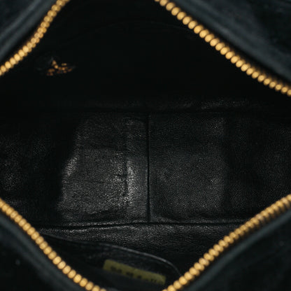 CHANEL Velor Matelasse Logo Charm Handbag Black Gold-Tone Hardware, Pre-Owned