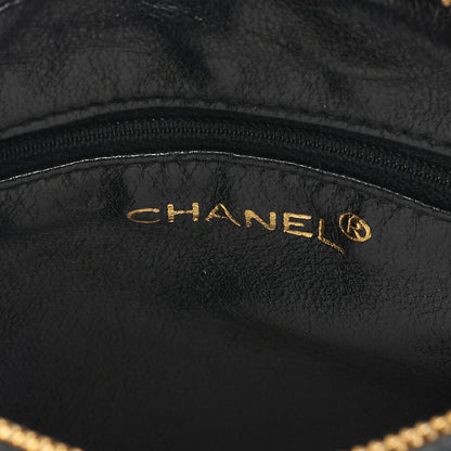 CHANEL Velor Matelasse Logo Charm Handbag Black Gold-Tone Hardware, Pre-Owned