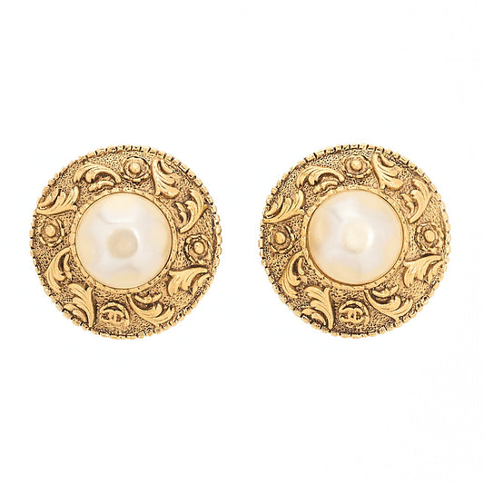 CHANEL Cocomark Faux Pearl Earrings 26 GP Gold Gold Plated-Tone Hardware, Pre-Owned