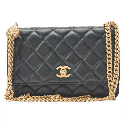 CHANEL Matelasse Camellia Ball Chain Wallet Lambskin Black Gold-Tone Hardware, Pre-Owned