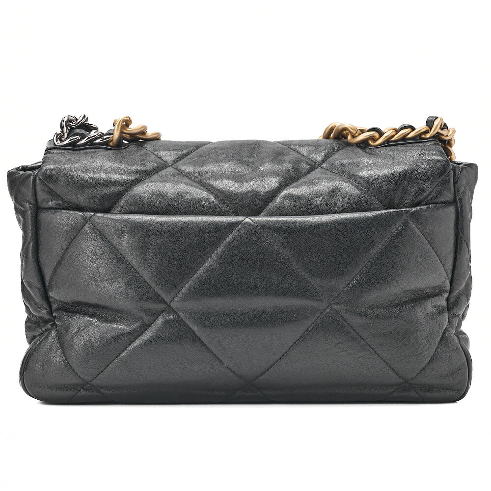 CHANEL Calfskin Matelasse Chanel 19 2-Way Chain Shoulder Black Gold x Silver-Tone Hardware, Pre-Owned