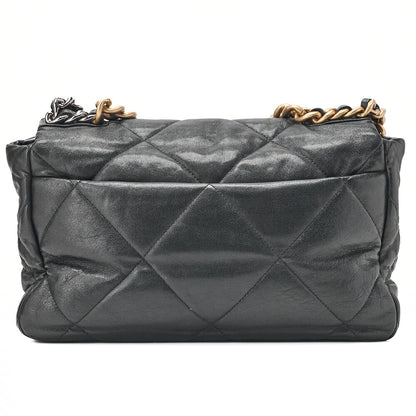 CHANEL Calfskin Matelasse Chanel 19 2-Way Chain Shoulder Black Gold x Silver-Tone Hardware, Pre-Owned
