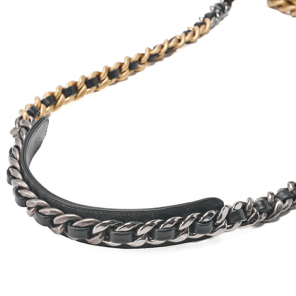 CHANEL Calfskin Matelasse Chanel 19 2-Way Chain Shoulder Black Gold x Silver-Tone Hardware, Pre-Owned