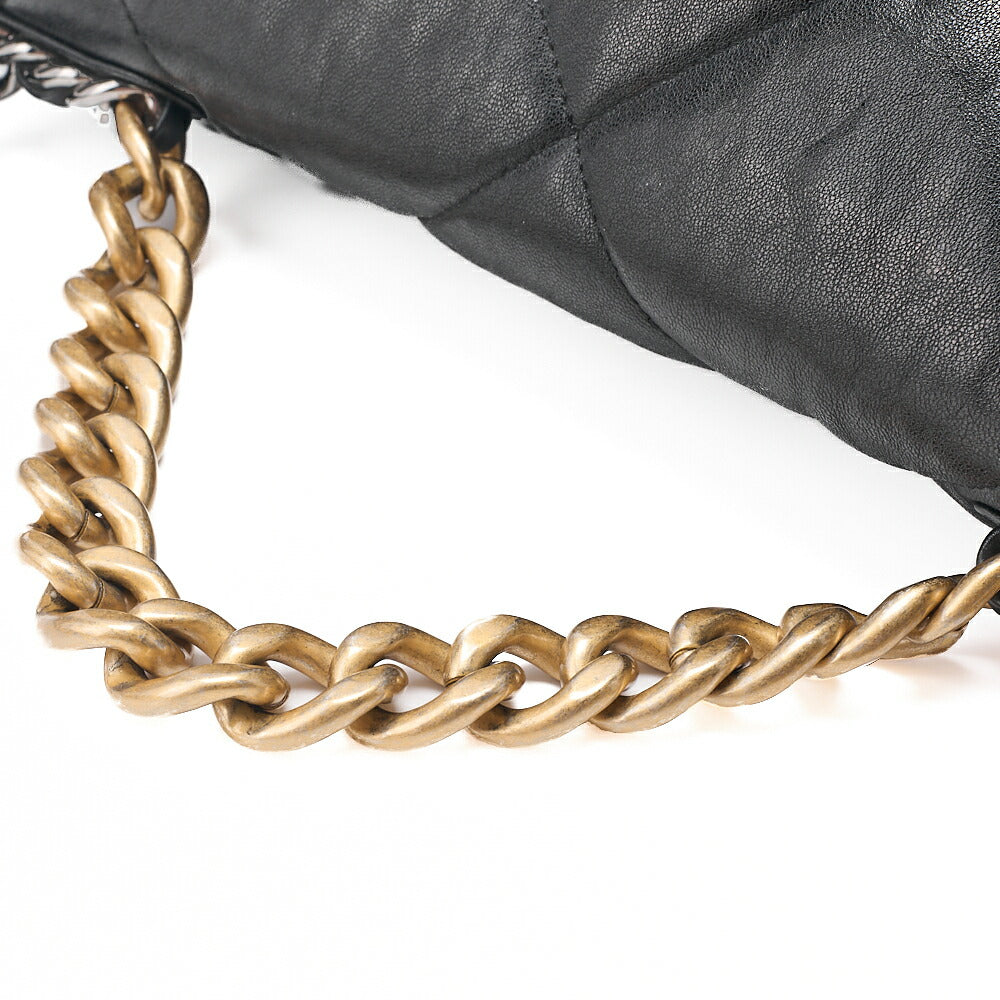 CHANEL Calfskin Matelasse Chanel 19 2-Way Chain Shoulder Black Gold x Silver-Tone Hardware, Pre-Owned