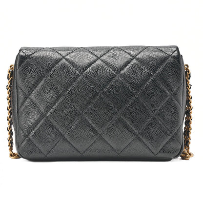 シャネル キャビアスキン マトラッセ ターンロック チェーンショルダーバッグ 黒 ゴールド金具 中古