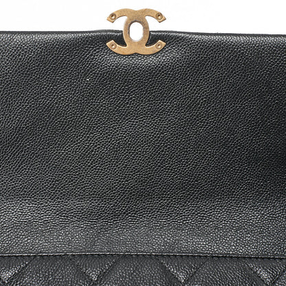 シャネル キャビアスキン マトラッセ ターンロック チェーンショルダーバッグ 黒 ゴールド金具 中古