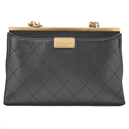 CHANEL Calfskin Matelasse Coco Mark & Logo Mark 2way Handbag Black Gold-Tone Hardware, Pre-Owned