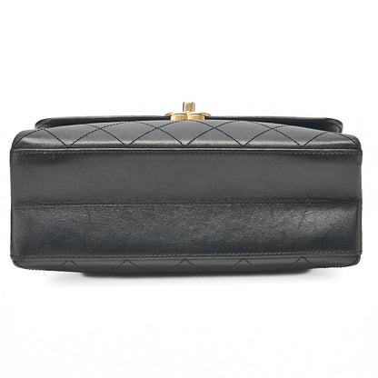 CHANEL Calfskin Matelasse Coco Mark & Logo Mark 2way Handbag Black Gold-Tone Hardware, Pre-Owned