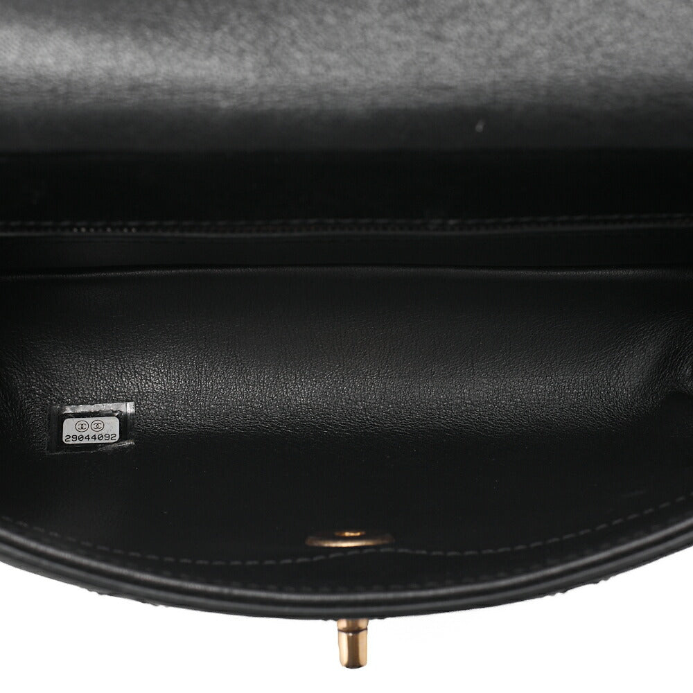 CHANEL Calfskin Matelasse Coco Mark & Logo Mark 2way Handbag Black Gold-Tone Hardware, Pre-Owned