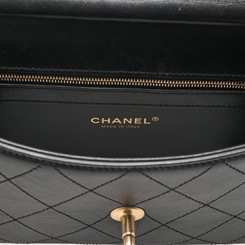 CHANEL Calfskin Matelasse Coco Mark & Logo Mark 2way Handbag Black Gold-Tone Hardware, Pre-Owned