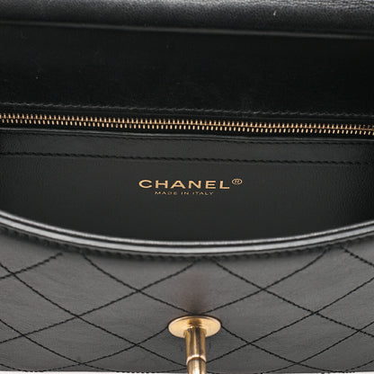 CHANEL Calfskin Matelasse Coco Mark & Logo Mark 2way Handbag Black Gold-Tone Hardware, Pre-Owned