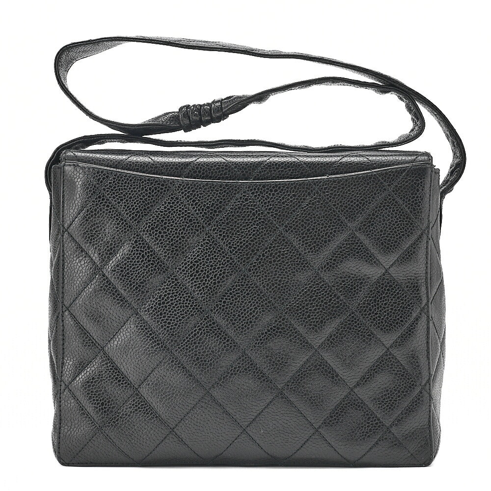 CHANEL Caviar Skin Matelasse Stolet Flap Shoulder Bag Black Gold-Tone Hardware, Pre-Owned
