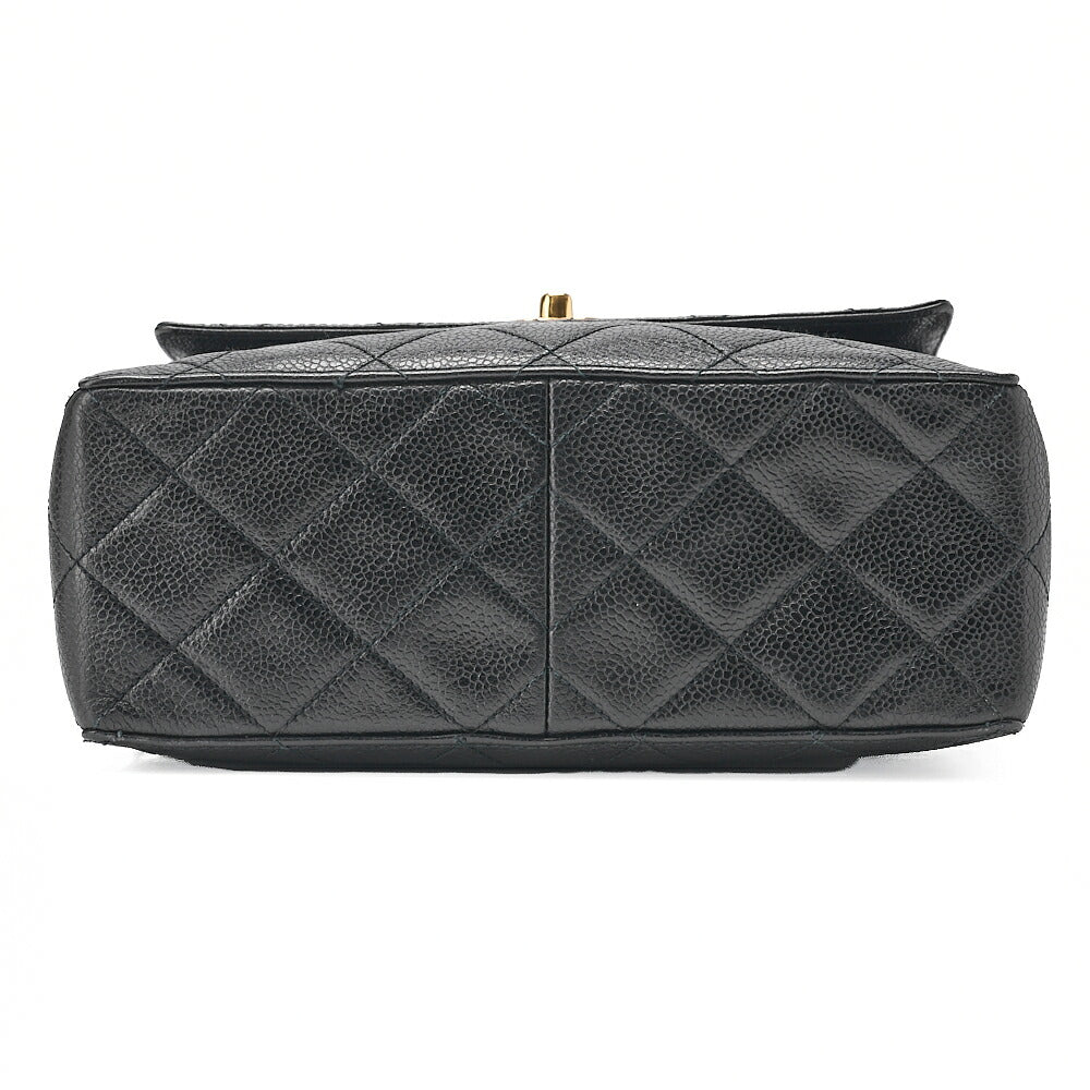 CHANEL Caviar Skin Matelasse Stolet Flap Shoulder Bag Black Gold-Tone Hardware, Pre-Owned