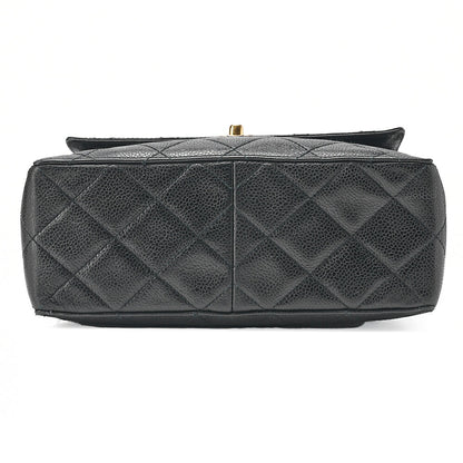 CHANEL Caviar Skin Matelasse Stolet Flap Shoulder Bag Black Gold-Tone Hardware, Pre-Owned