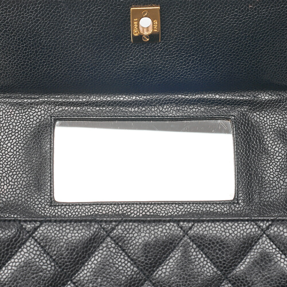 CHANEL Caviar Skin Matelasse Stolet Flap Shoulder Bag Black Gold-Tone Hardware, Pre-Owned