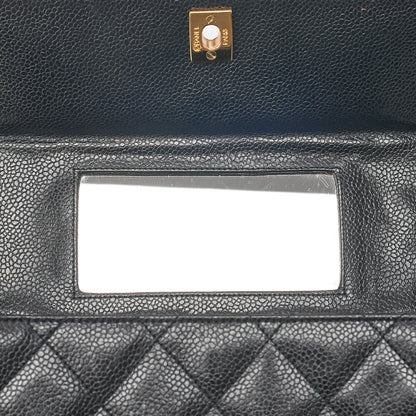 CHANEL Caviar Skin Matelasse Stolet Flap Shoulder Bag Black Gold-Tone Hardware, Pre-Owned