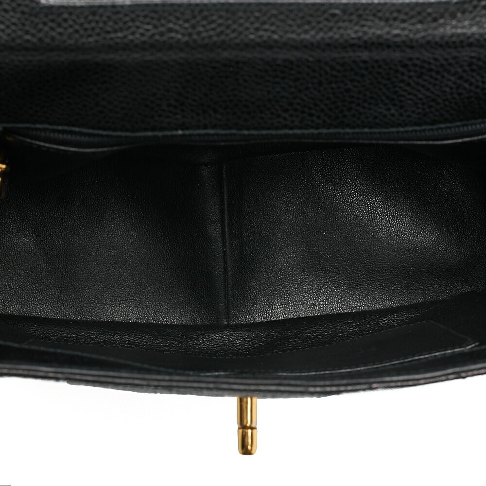 CHANEL Caviar Skin Matelasse Stolet Flap Shoulder Bag Black Gold-Tone Hardware, Pre-Owned