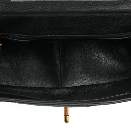 CHANEL Caviar Skin Matelasse Stolet Flap Shoulder Bag Black Gold-Tone Hardware, Pre-Owned