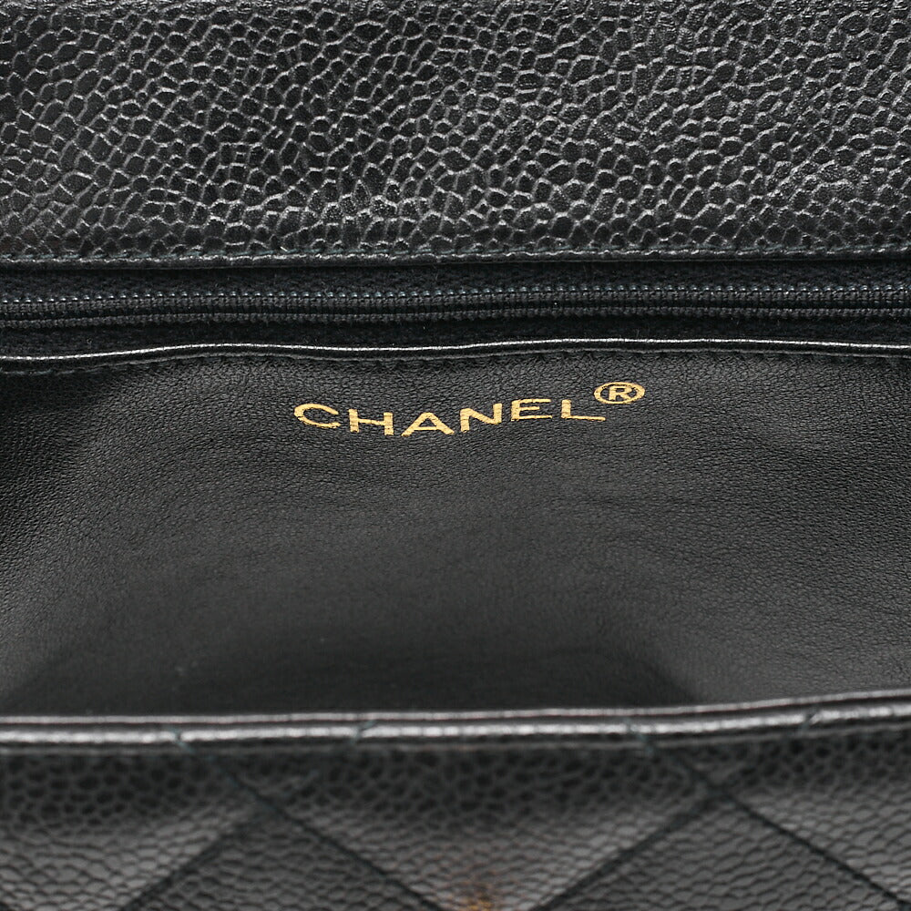 CHANEL Caviar Skin Matelasse Stolet Flap Shoulder Bag Black Gold-Tone Hardware, Pre-Owned