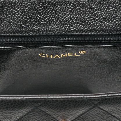 CHANEL Caviar Skin Matelasse Stolet Flap Shoulder Bag Black Gold-Tone Hardware, Pre-Owned