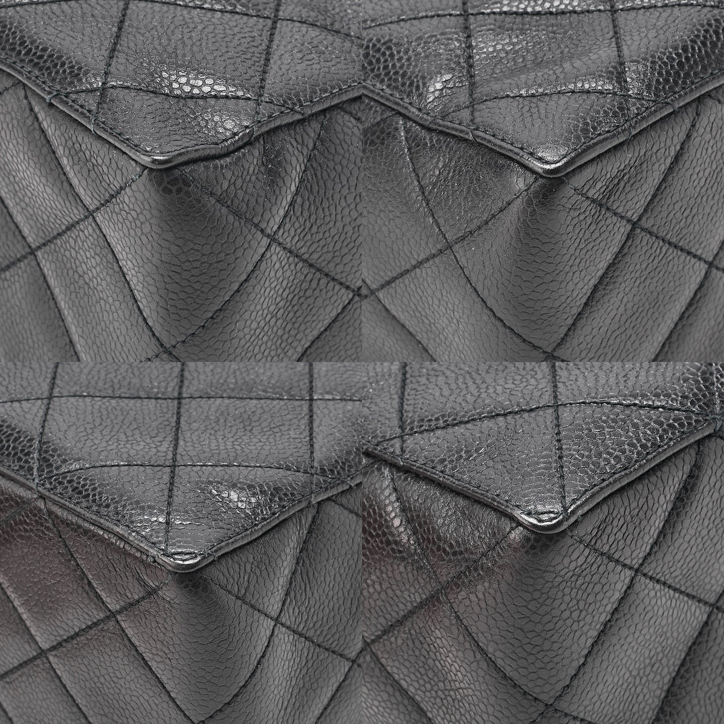 CHANEL Caviar Skin Matelasse Stolet Flap Shoulder Bag Black Gold-Tone Hardware, Pre-Owned