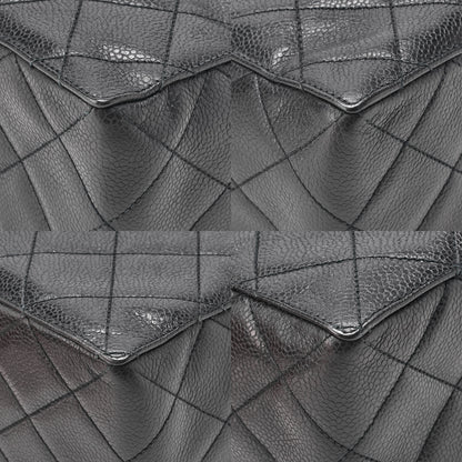 CHANEL Caviar Skin Matelasse Stolet Flap Shoulder Bag Black Gold-Tone Hardware, Pre-Owned