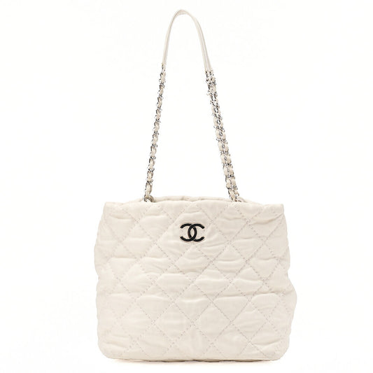 CHANEL Wild Stitch Coco Mark Chain Tote Lambskin White Silver-Tone Hardware, Pre-Owned