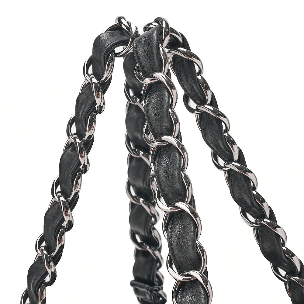 CHANEL Suede Camellia Chain Tote Black x Gold Silver-Tone Hardware, Pre-Owned