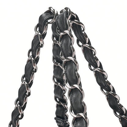 CHANEL Suede Camellia Chain Tote Black x Gold Silver-Tone Hardware, Pre-Owned