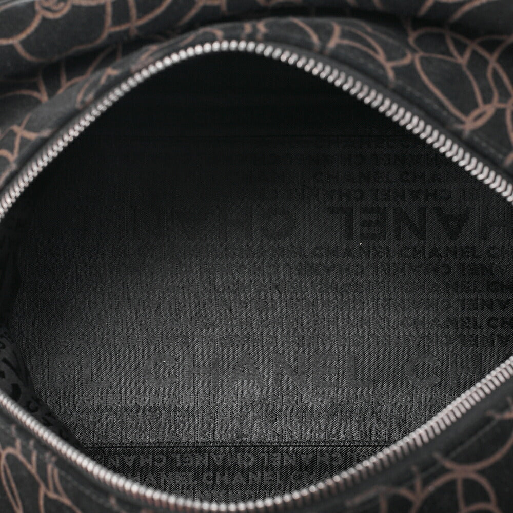 CHANEL Suede Camellia Chain Tote Black x Gold Silver-Tone Hardware, Pre-Owned